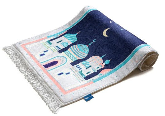 Adult Padded Prayer Mat | Blue Crescent Moon Design