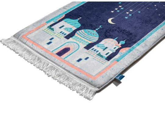 Adult Padded Prayer Mat | Blue Crescent Moon Design