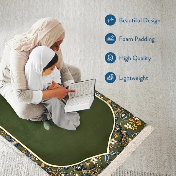 Adult Padded Prayer Mat with Madinah Elegance Design | Urban Rugs UK