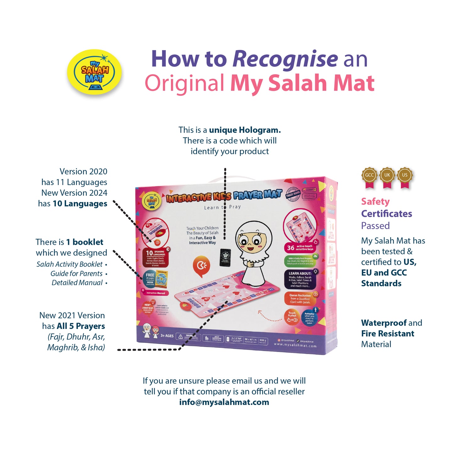 My Salah Mat Smart Interactive Kids Prayer Mat | Pink Version with Salah Translation