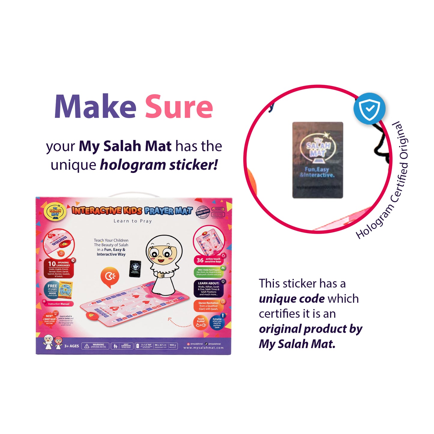My Salah Mat Smart Interactive Kids Prayer Mat | Pink Version with Salah Translation