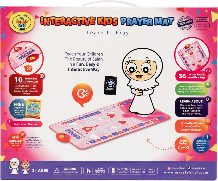 My Salah Mat Smart Interactive Kids Prayer Mat | Pink Version with Salah Translation