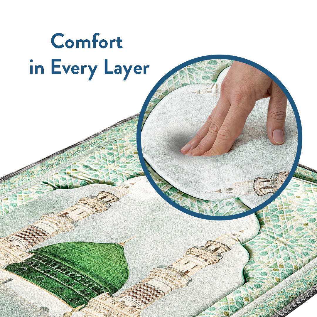 Adult Padded Prayer Mat Masjid An-Nabawi Design | Urban Rugs UK