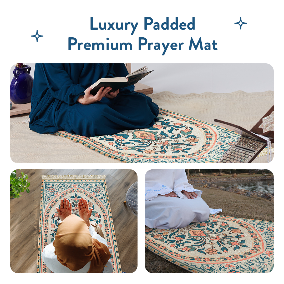 Adult Padded Prayer Mat | Teal and Coral Floral Design