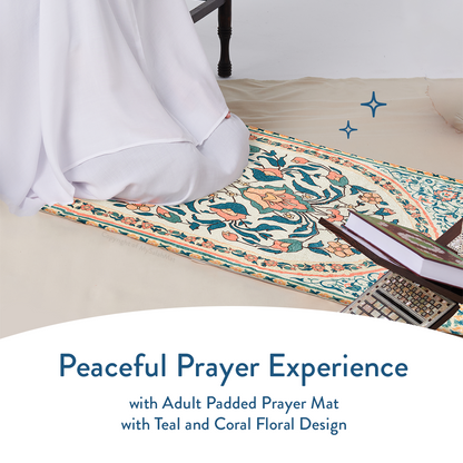 Adult Padded Prayer Mat | Teal and Coral Floral Design