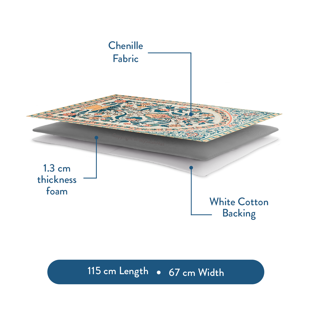 Adult Padded Prayer Mat | Teal and Coral Floral Design