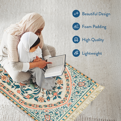 Adult Padded Prayer Mat | Teal and Coral Floral Design