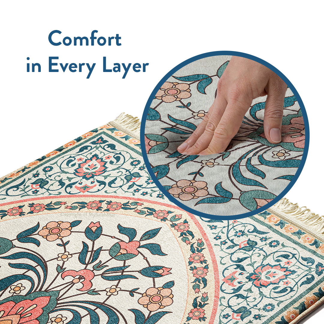 Adult Padded Prayer Mat | Teal and Coral Floral Design