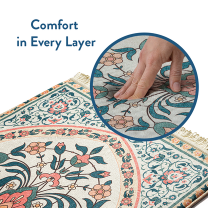 Adult Padded Prayer Mat | Teal and Coral Floral Design