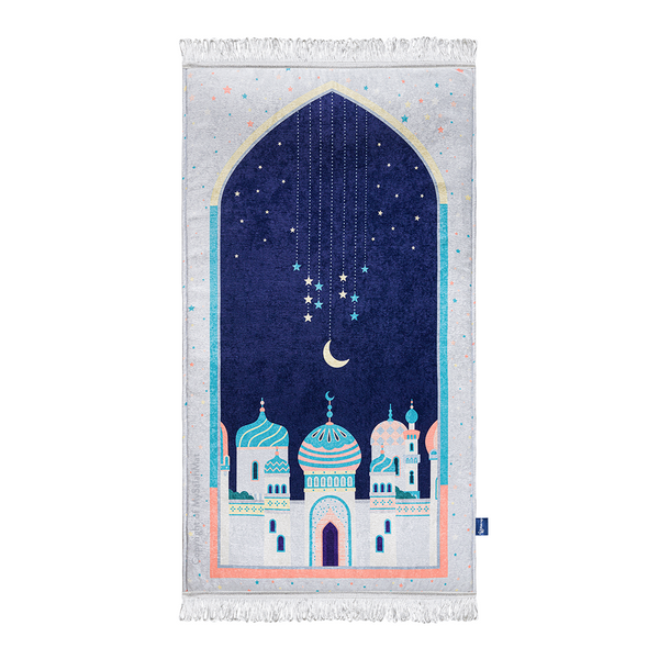 Adult Padded Prayer Mat | Blue Crescent Moon Design
