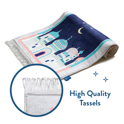 Adult Padded Prayer Mat | Blue Crescent Moon Design