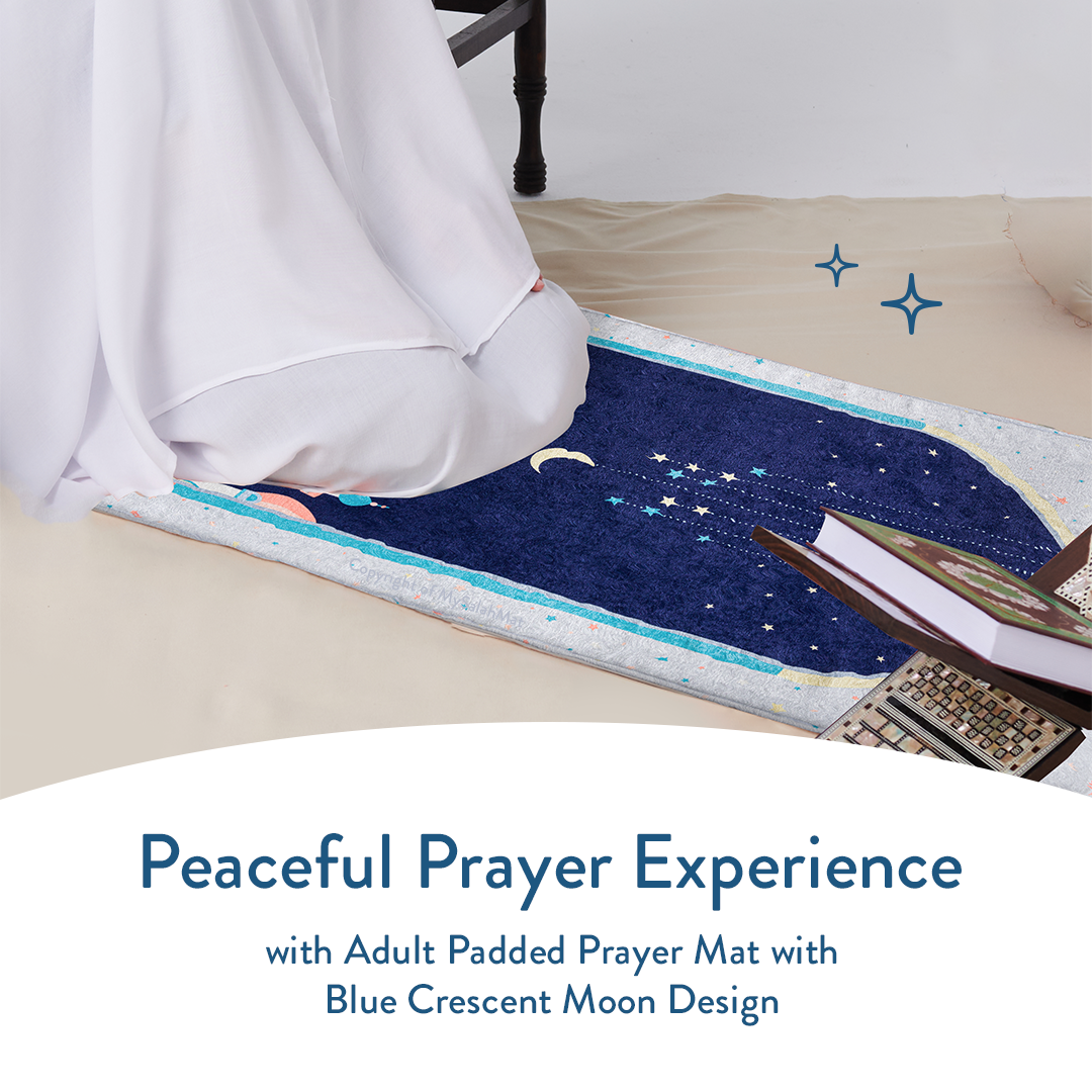 Adult Padded Prayer Mat | Blue Crescent Moon Design