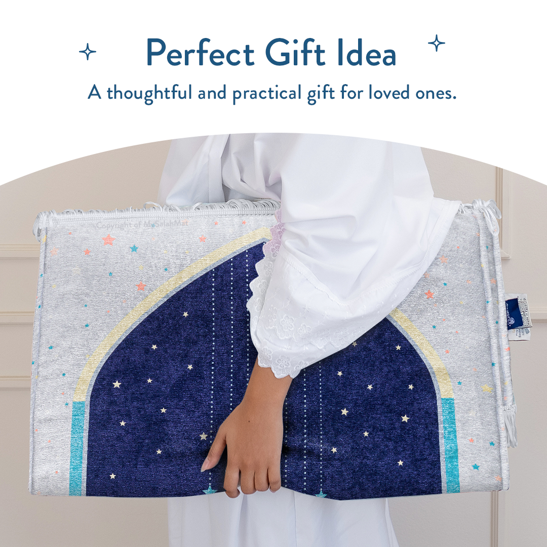 Adult Padded Prayer Mat | Blue Crescent Moon Design