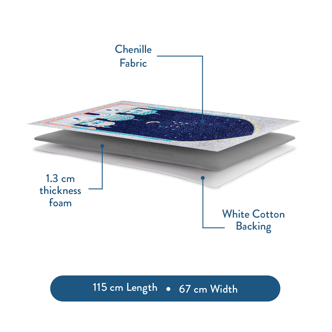 Adult Padded Prayer Mat | Blue Crescent Moon Design