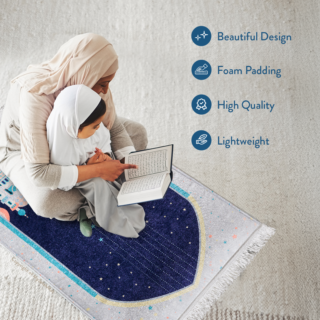 Adult Padded Prayer Mat | Blue Crescent Moon Design