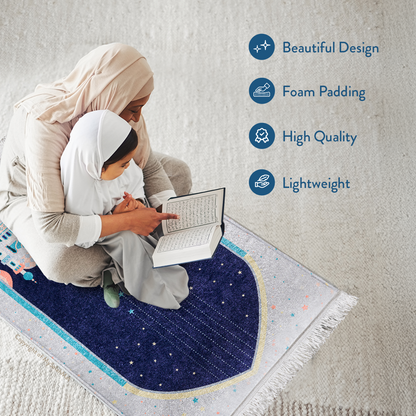 Adult Padded Prayer Mat | Blue Crescent Moon Design
