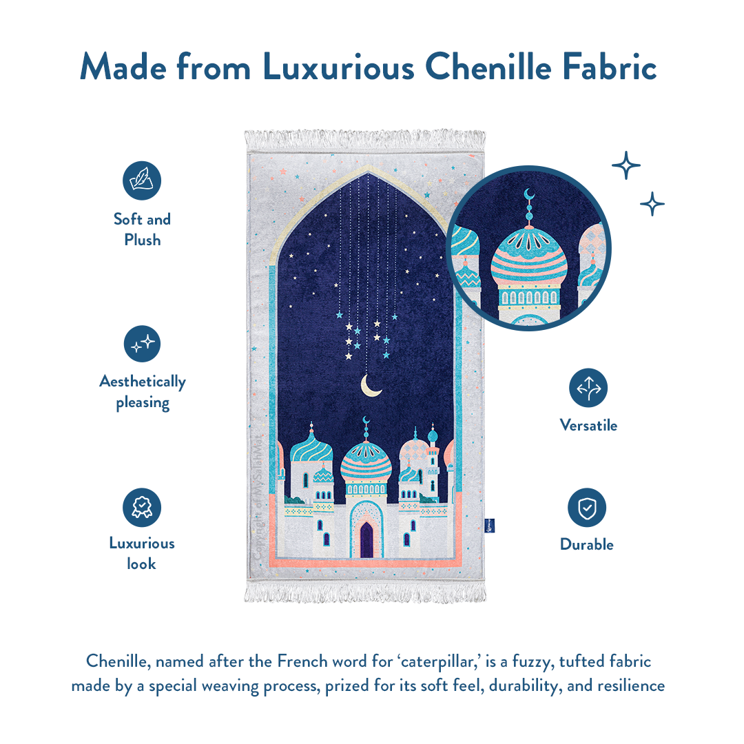 Adult Padded Prayer Mat | Blue Crescent Moon Design