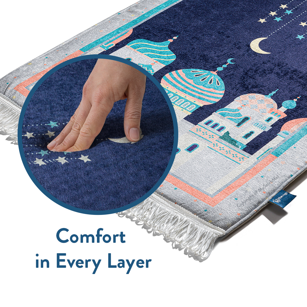 Adult Padded Prayer Mat | Blue Crescent Moon Design