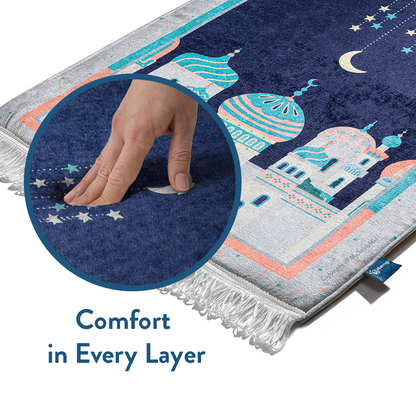 Adult Padded Prayer Mat | Blue Crescent Moon Design
