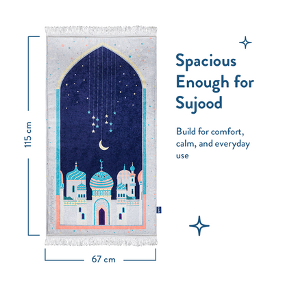 Adult Padded Prayer Mat | Blue Crescent Moon Design