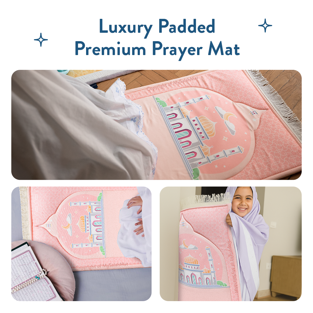 Kids Premium Padded Prayer Mat | Blush Pink Arch Design
