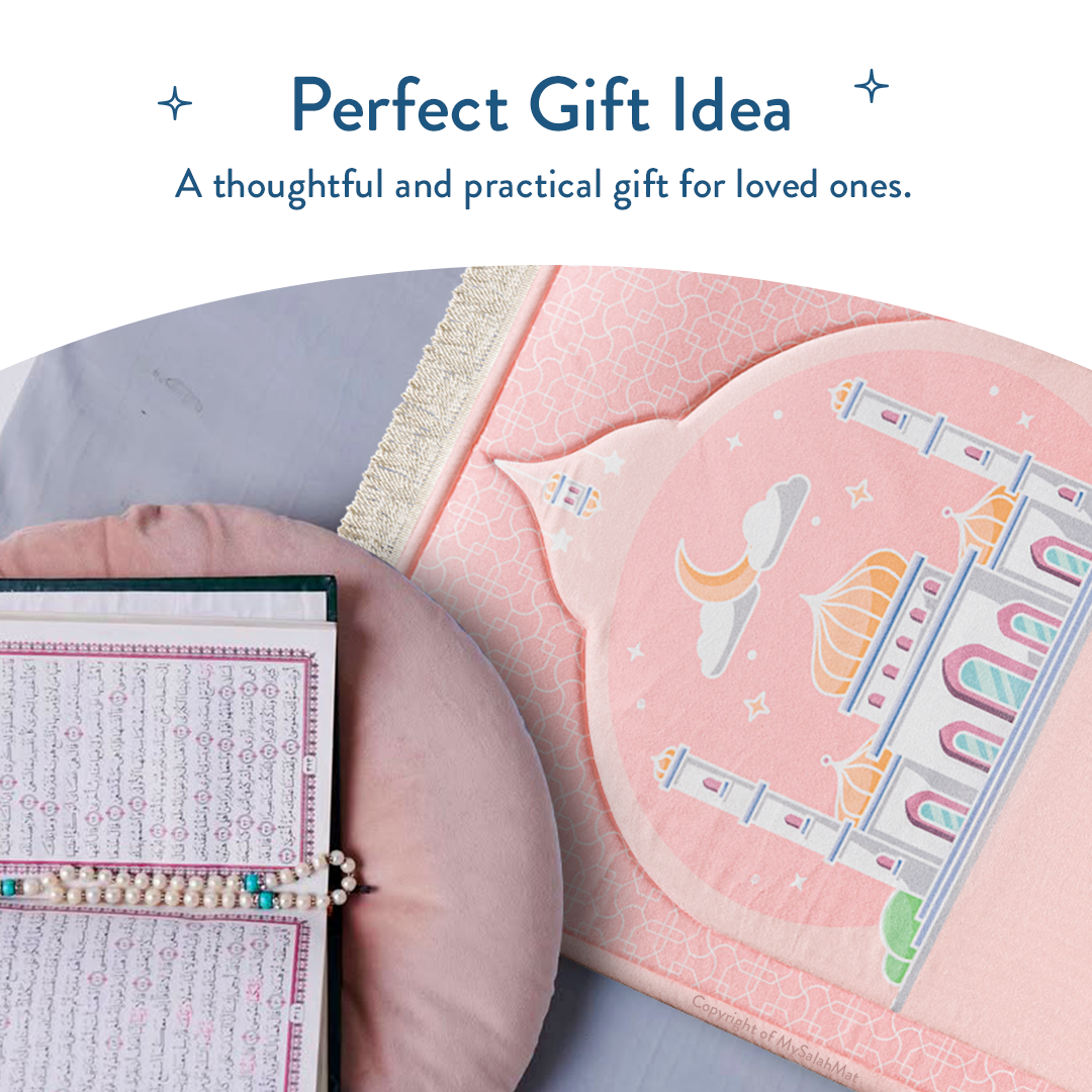 Kids Premium Padded Prayer Mat | Blush Pink Arch Design