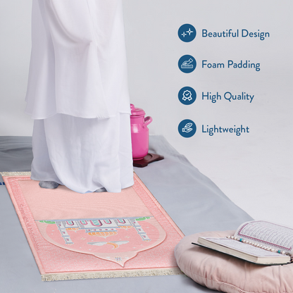 Kids Premium Padded Prayer Mat | Blush Pink Arch Design