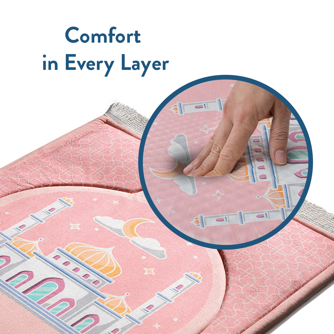 Kids Premium Padded Prayer Mat | Blush Pink Arch Design