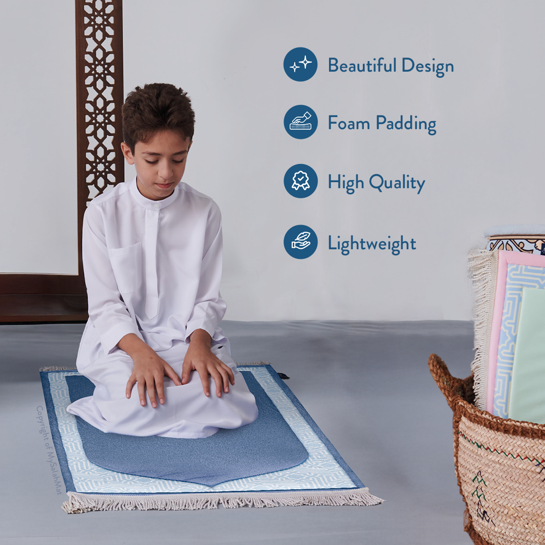 Kids Premium Padded Prayer Mat | Classic Blue Arch Design