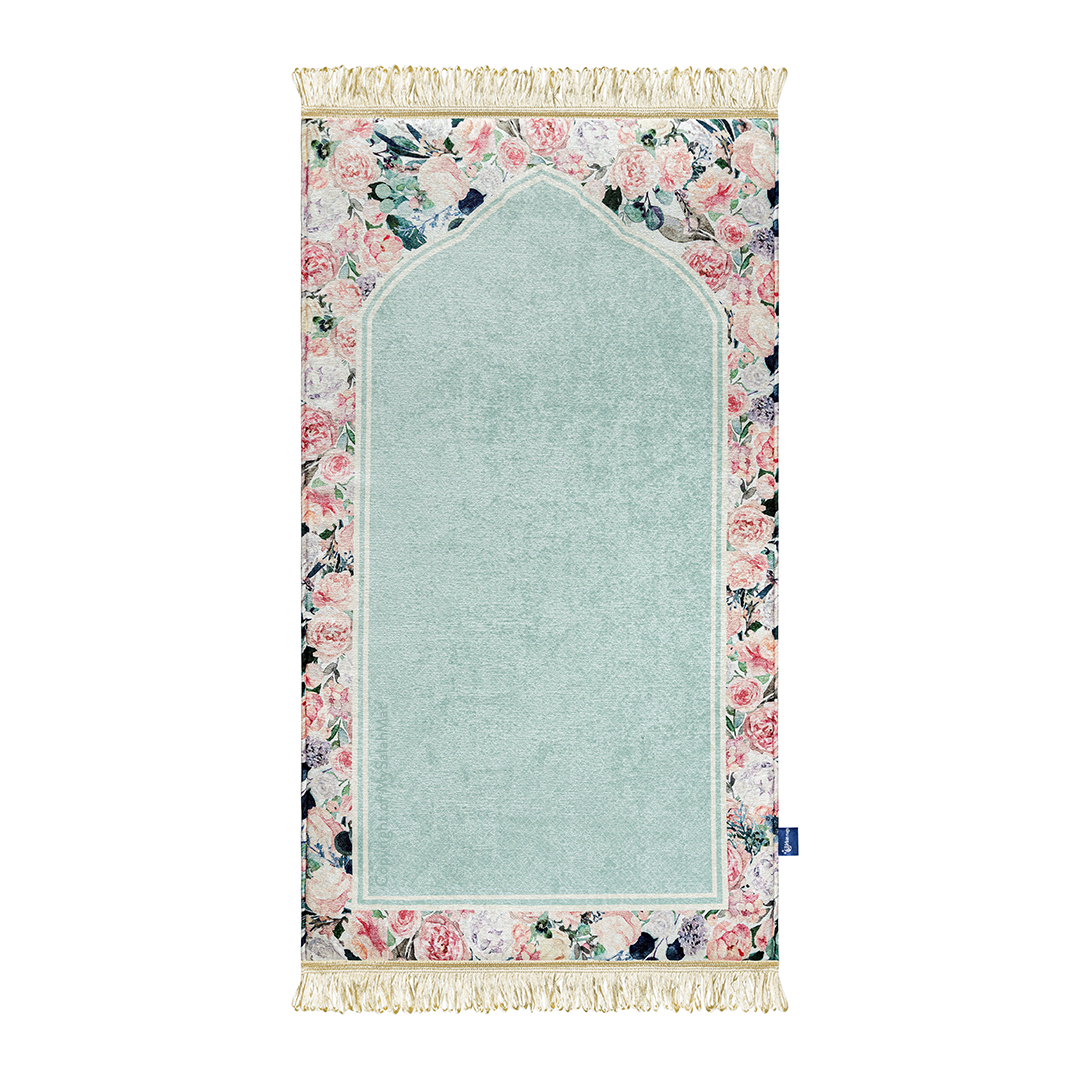 Adult Padded Prayer Mat | Soft Mint Floral Design