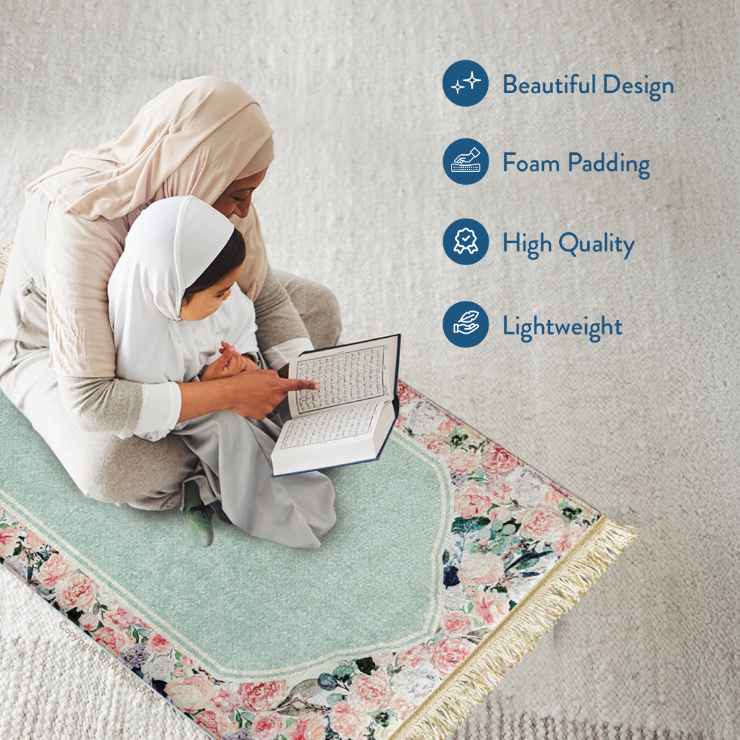 Adult Padded Prayer Mat | Soft Mint Floral Design