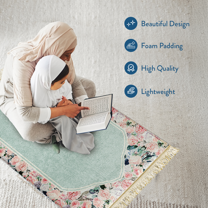 Adult Padded Prayer Mat | Soft Mint Floral Design