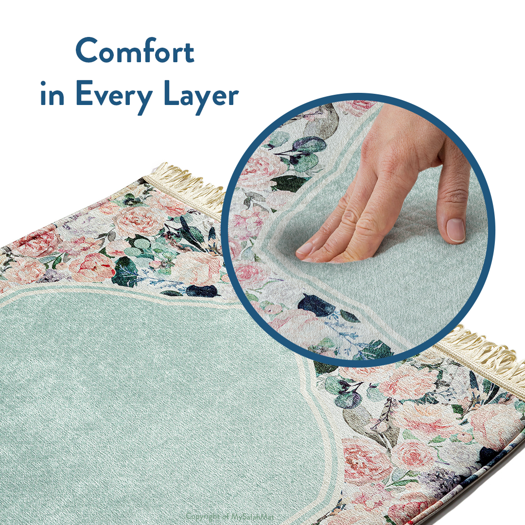 Adult Padded Prayer Mat | Soft Mint Floral Design