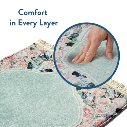 Adult Padded Prayer Mat | Soft Mint Floral Design