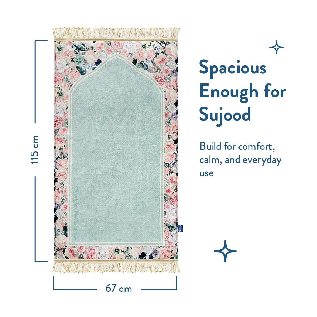 Adult Padded Prayer Mat | Soft Mint Floral Design