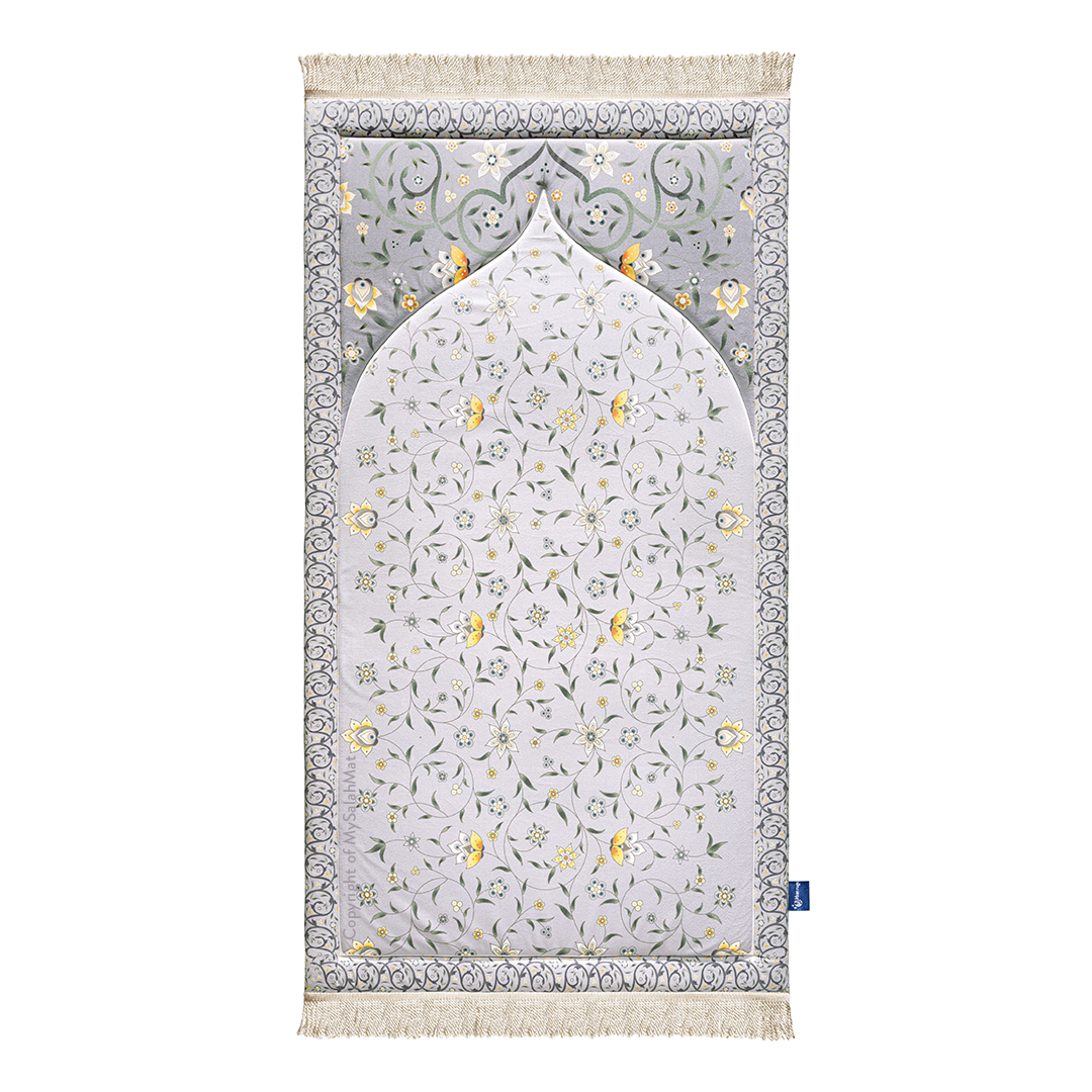 Adult Premium Padded Prayer Mat | Yellow Floral Vine Design