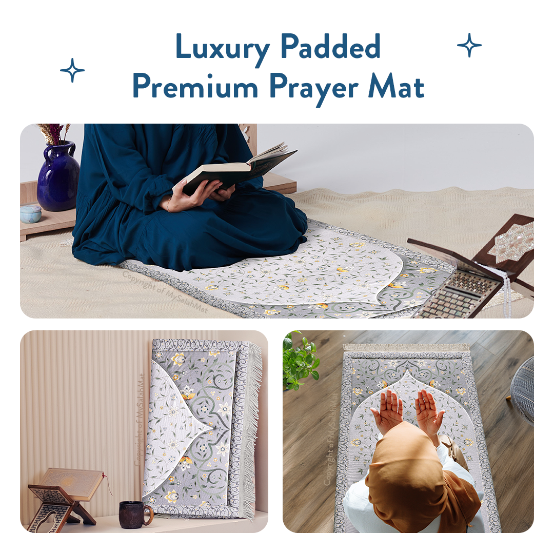 Adult Premium Padded Prayer Mat | Yellow Floral Vine Design
