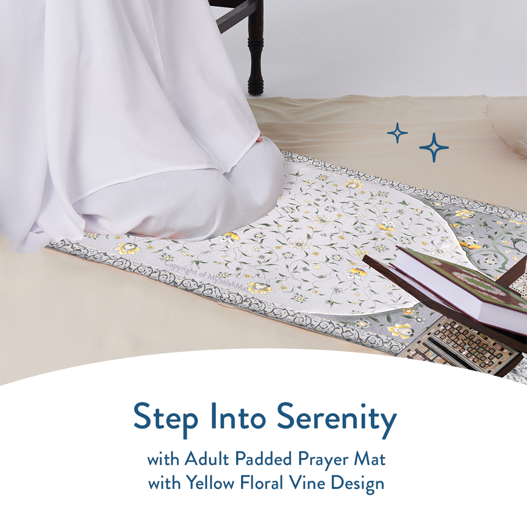 Adult Premium Padded Prayer Mat | Yellow Floral Vine Design