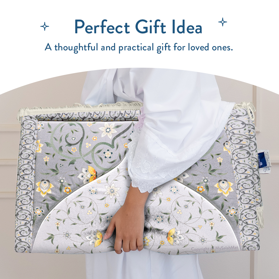 Adult Premium Padded Prayer Mat | Yellow Floral Vine Design