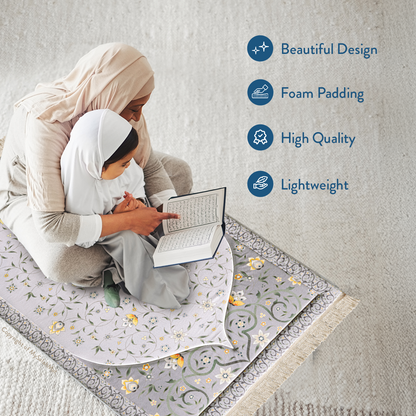 Adult Premium Padded Prayer Mat | Yellow Floral Vine Design