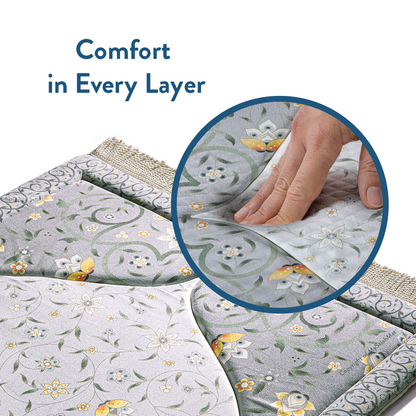 Adult Premium Padded Prayer Mat | Yellow Floral Vine Design