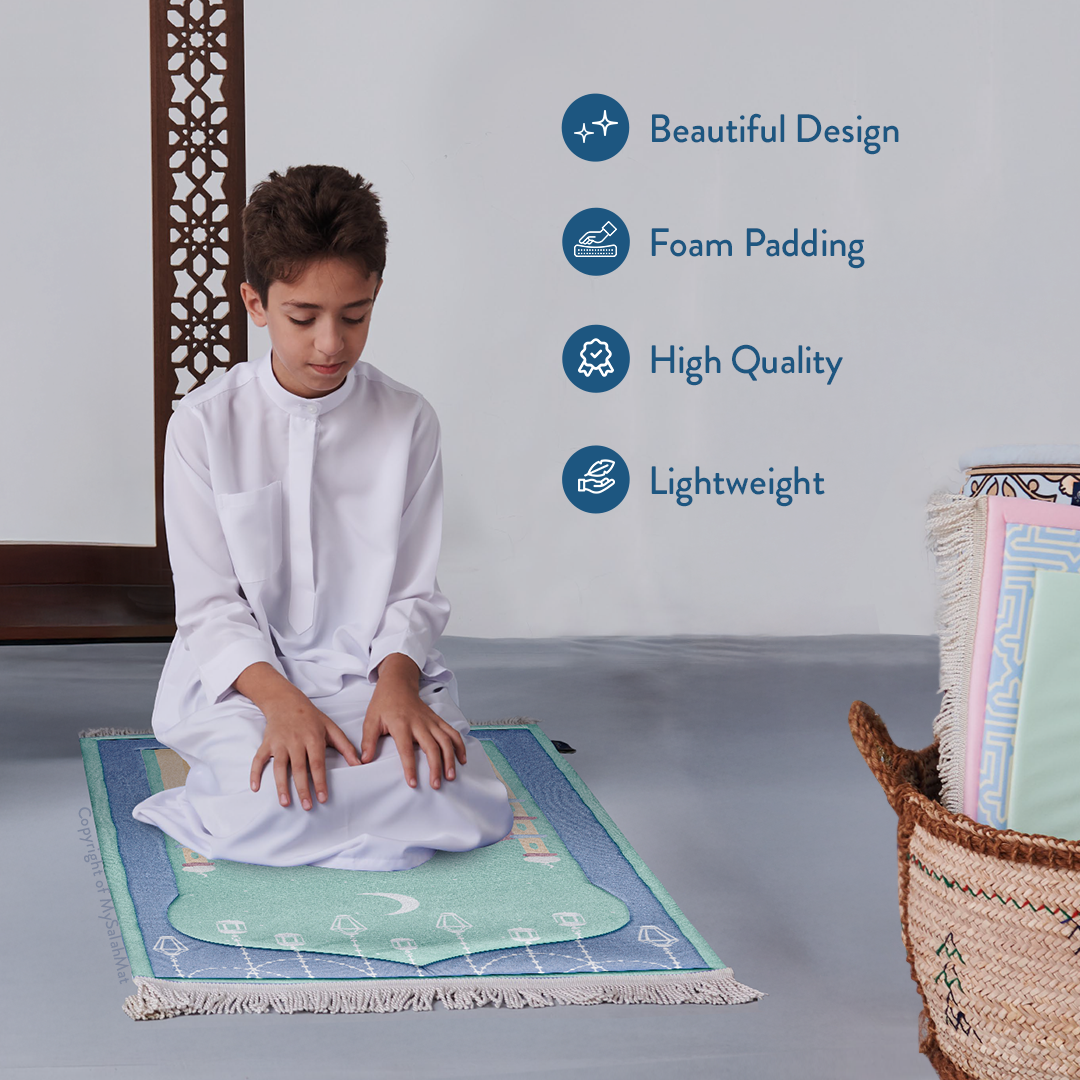 Aqua Mosque Design Kids Prayer Mat 