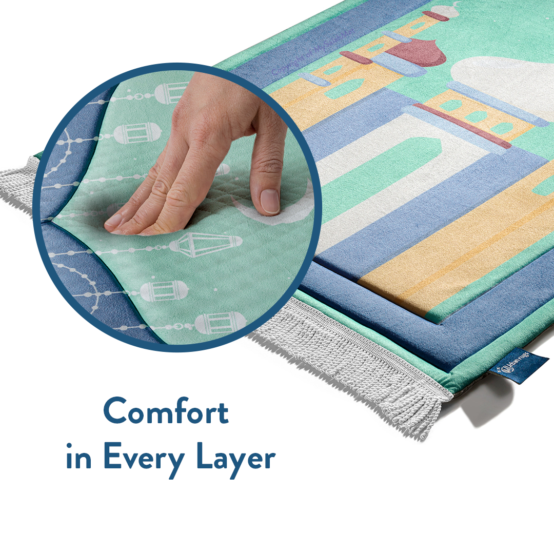 Aqua Mosque Design Kids Prayer Mat 