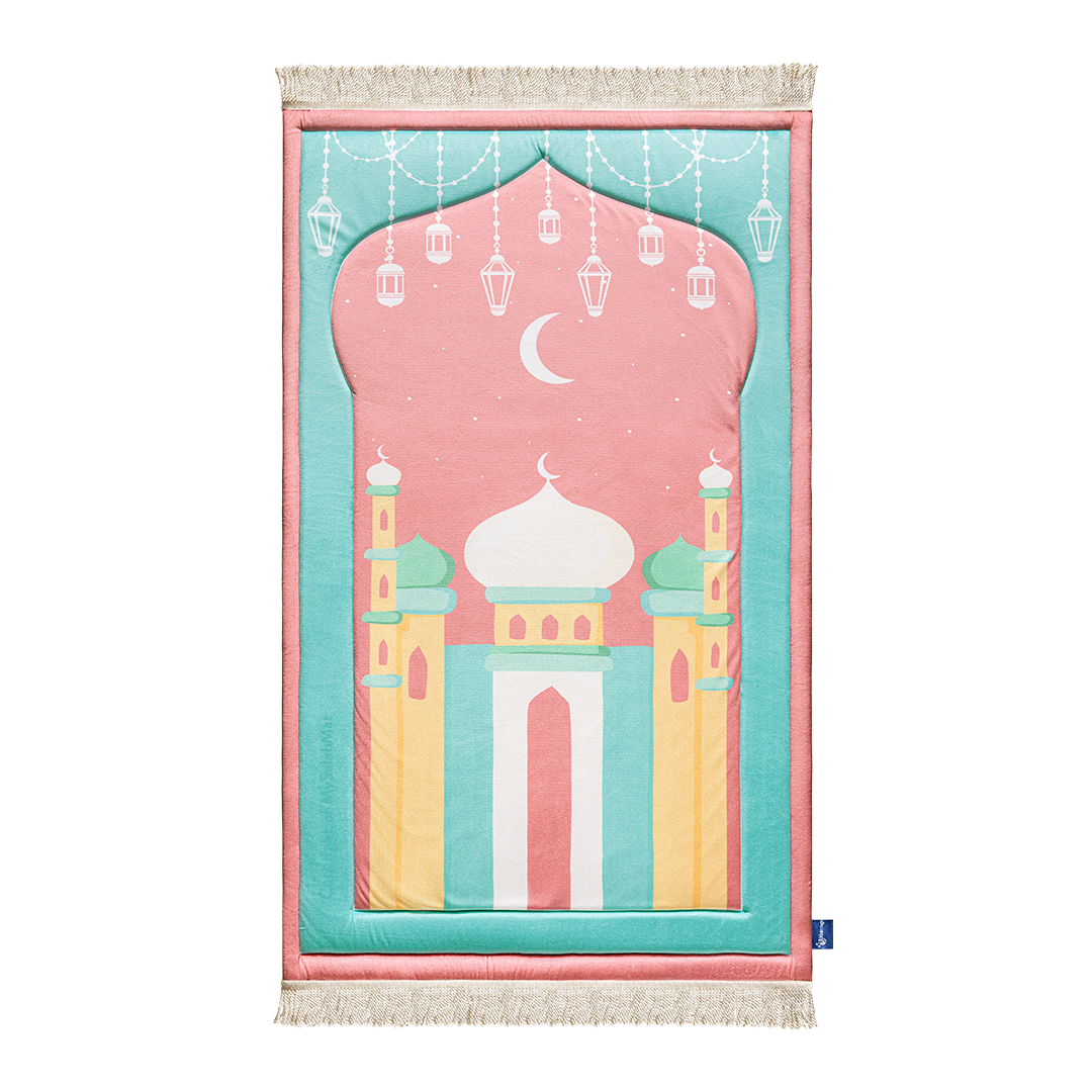 Pink Mosque Design Kids Premium Padded Prayer Mat