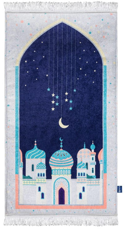 Adult Padded Prayer Mat | Blue Crescent Moon Design