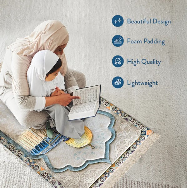 Adult Premium Padded Prayer Mat with Dome of the Rock Design | Urban Rugs UK